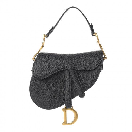 CHRISTIAN DIOR Calfskin Mini Saddle Bag Black | Fashionphile