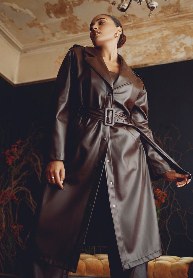Belted Faux Leather Coat | Eloquii