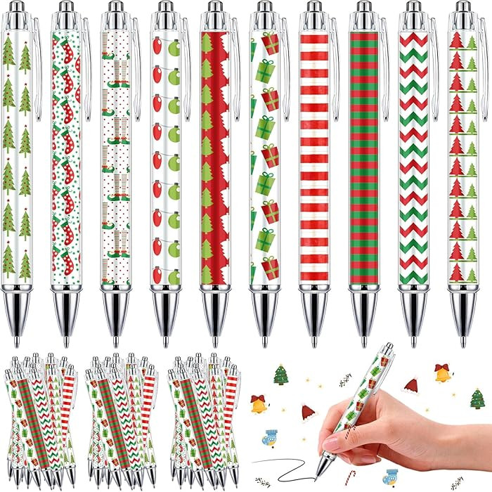 50 Pcs Christmas Pens Gift Bulk Christmas Retractable Ballpoint Gel Ink Pens Novelty Red Green Wh... | Amazon (US)