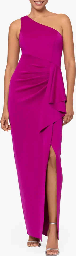 One-Shoulder Ruffle Scuba Crepe Gown | Nordstrom