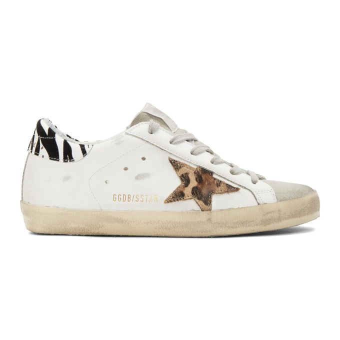 Golden Goose White Leopard Superstar Sneakers | SSENSE 