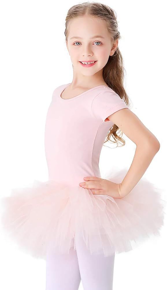 Bezioner Girls Cotton Ballet Dance Dress Cute Tutu Skirted Leotard Short Sleeve | Amazon (US)