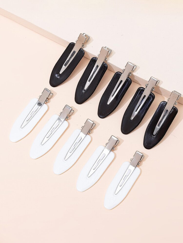 10pcs Black And White Solid Alligator Hair Clip | SHEIN