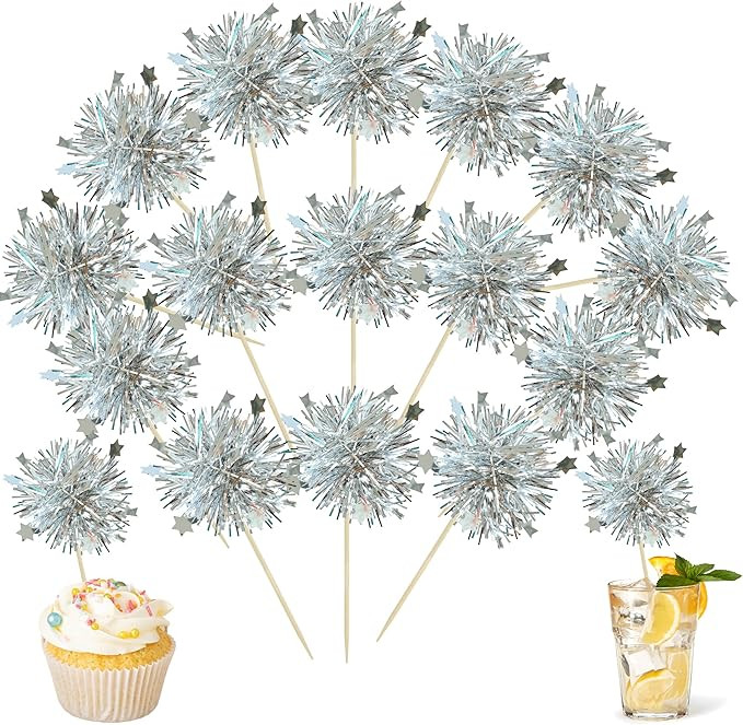 Ephlyn 30Pcs Foil Firework Cupcake Toppers Party Birthday Cake Toppers Supplies Sparkle Tinsel Co... | Amazon (US)