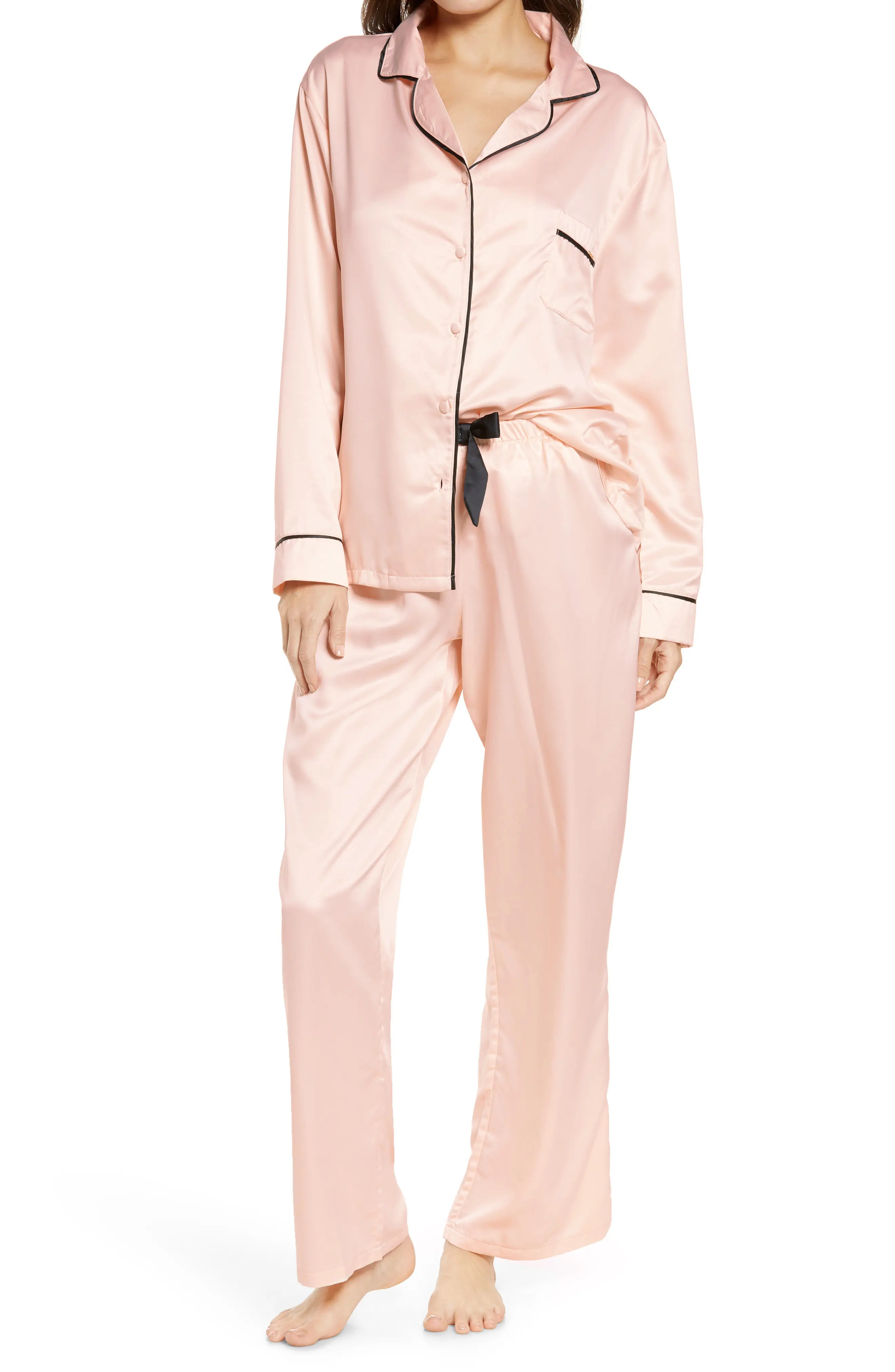 Bluebella Abigail Satin Pajamas, Size Small in Pale Pink/black at Nordstrom | Nordstrom