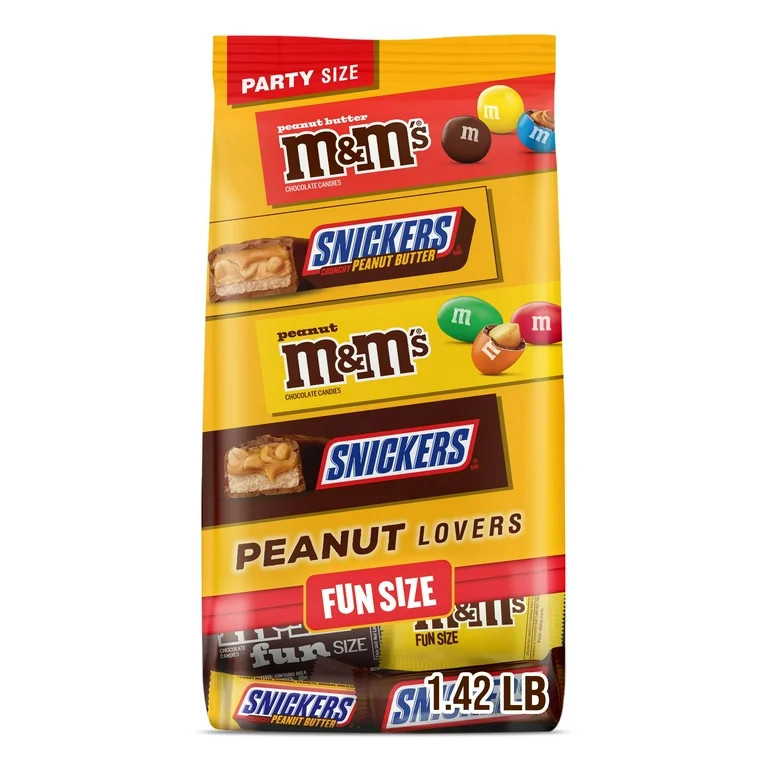 Snickers & M&M's Fun Size Peanut Lover Chocolate Candy Variety Pack - 22.66 oz Bulk Bag | Walmart (US)