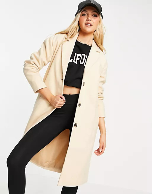 Pieces Alice wool blend coat in beige | ASOS (Global)