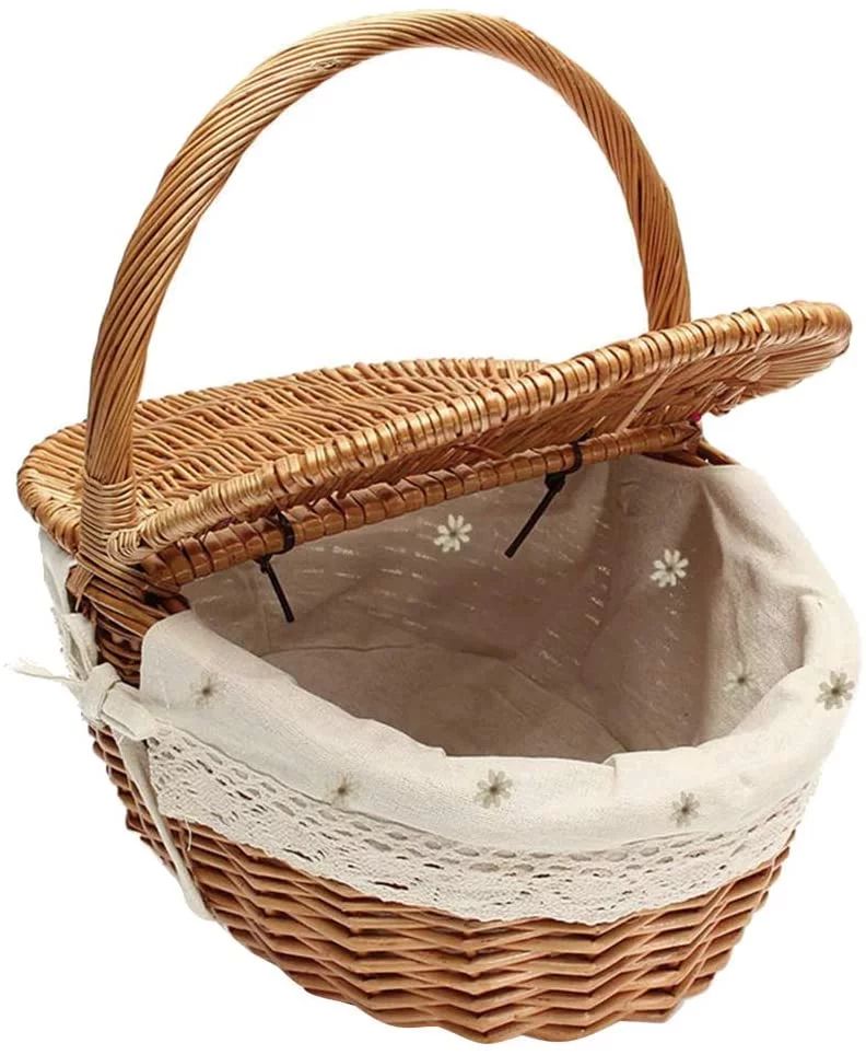Wicker Picnic Basket with Lid and Handle Sturdy Woven Body with Washable Lining - Walmart.com | Walmart (US)