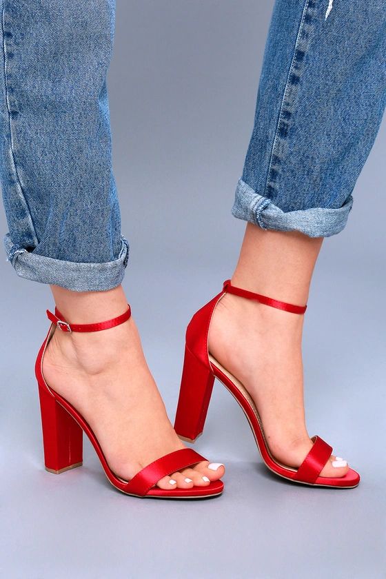 Taylor Red Satin Ankle Strap Heels | Lulus (US)