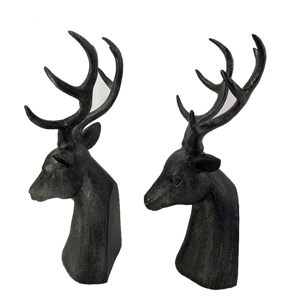 Comfy Hour Farmhouse Collection Resin Set of 2, Deer Head Art Bookends, Solid Heavy Weight, Black | Amazon (US)