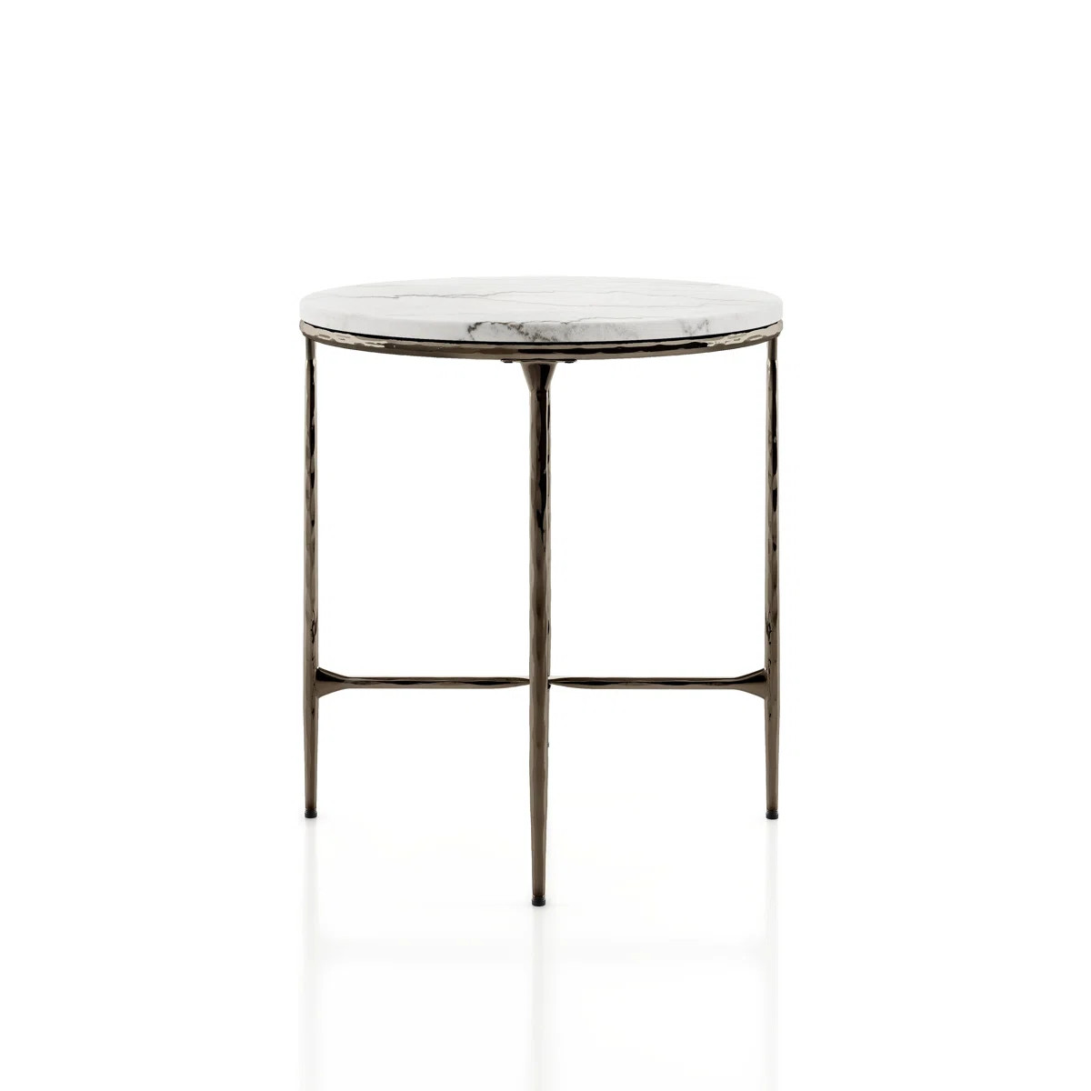 Aureum 22"W Round Genuine Marble End Table with Hammered Metal X-Brace | Wayfair North America