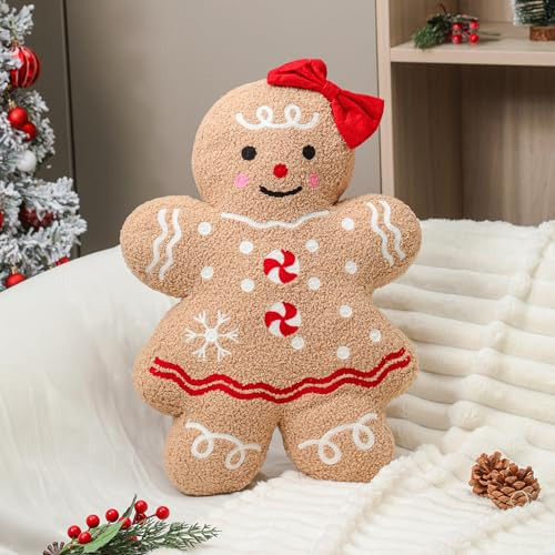 Christmas Gingerbread Throw Pillow,Soft Fleece Sherpa Xmas Gingerbread Girl Shaped Christmas Decorative Throw Cushion for Sofa Couch Bedroom Xmas Decor(20x13 Inch) | Amazon (US)
