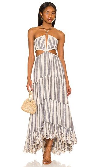 Kylie Maxi Dress in Cream & Blue | Revolve Clothing (Global)