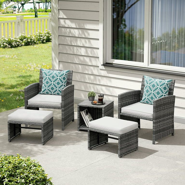 Orange-Casual Conversation Set Patio Chairs Chat Set, Ottoman and Coffee Table, Pillows Included | Walmart (US)