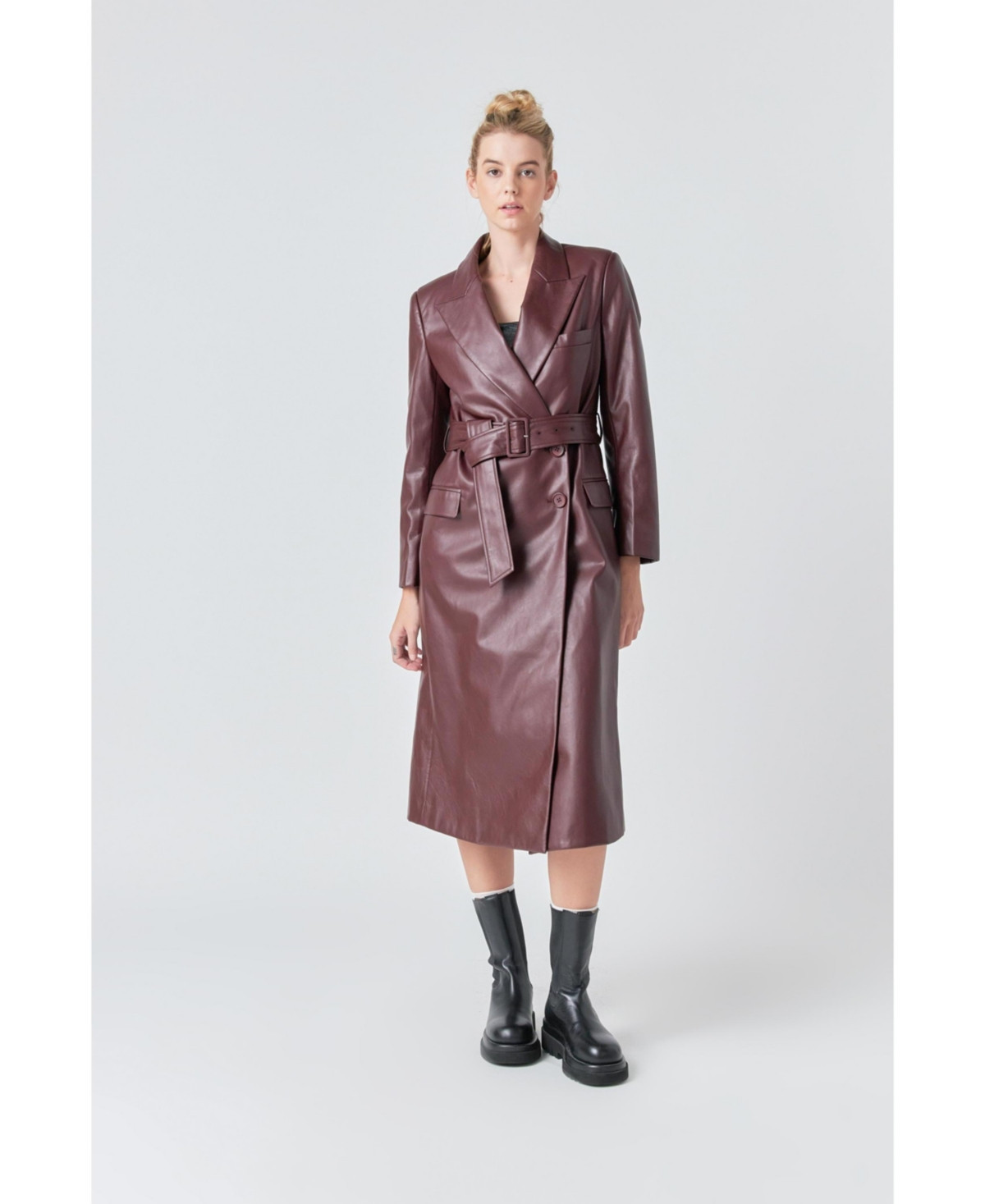 Grey Lab Women's Leather Trench Coat - Burgundy | Macy's