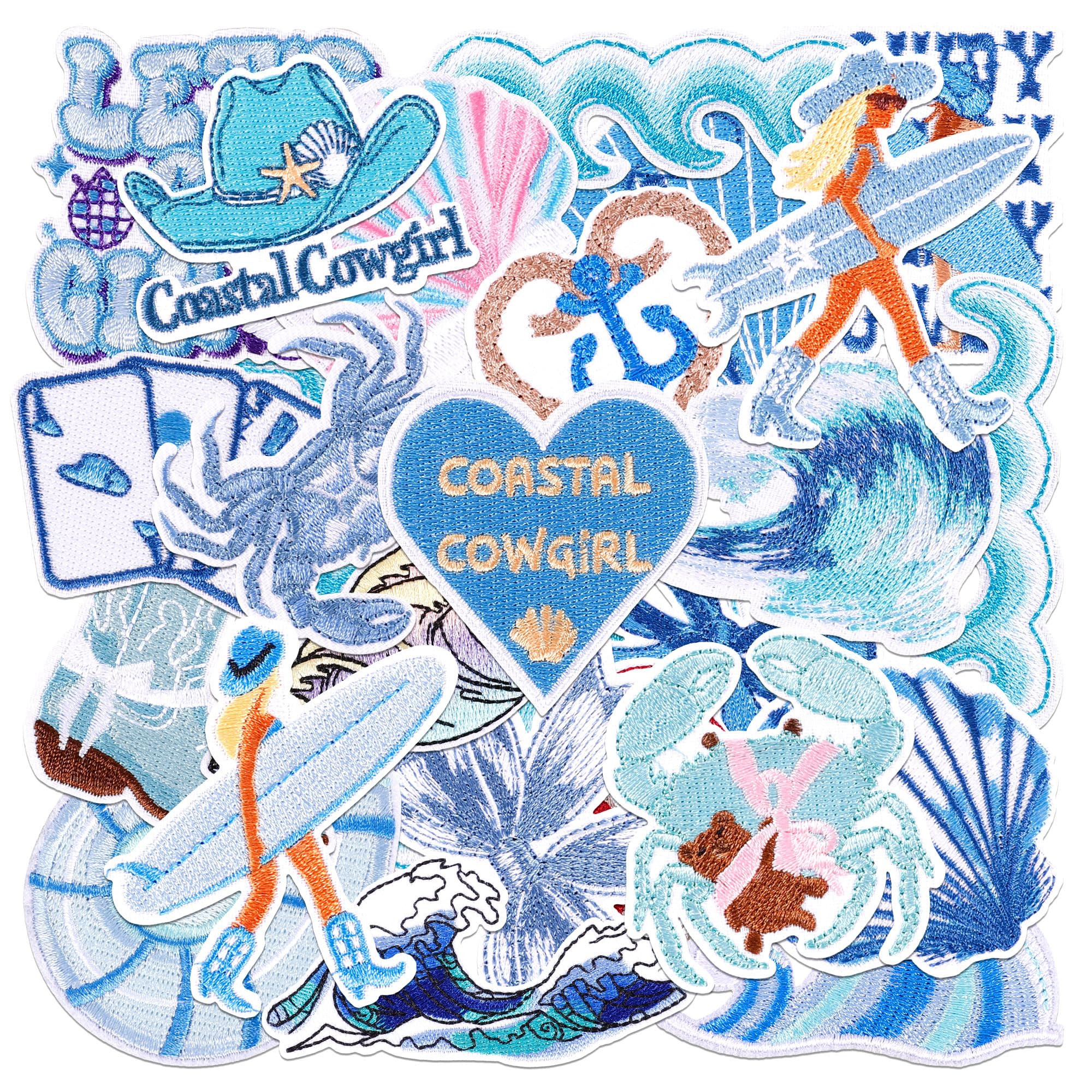 24Pcs Coastal Cowgirl Iron On Patches for Hats, Summer Ocean Embroidered Blue Patches for Girls, ... | Amazon (US)
