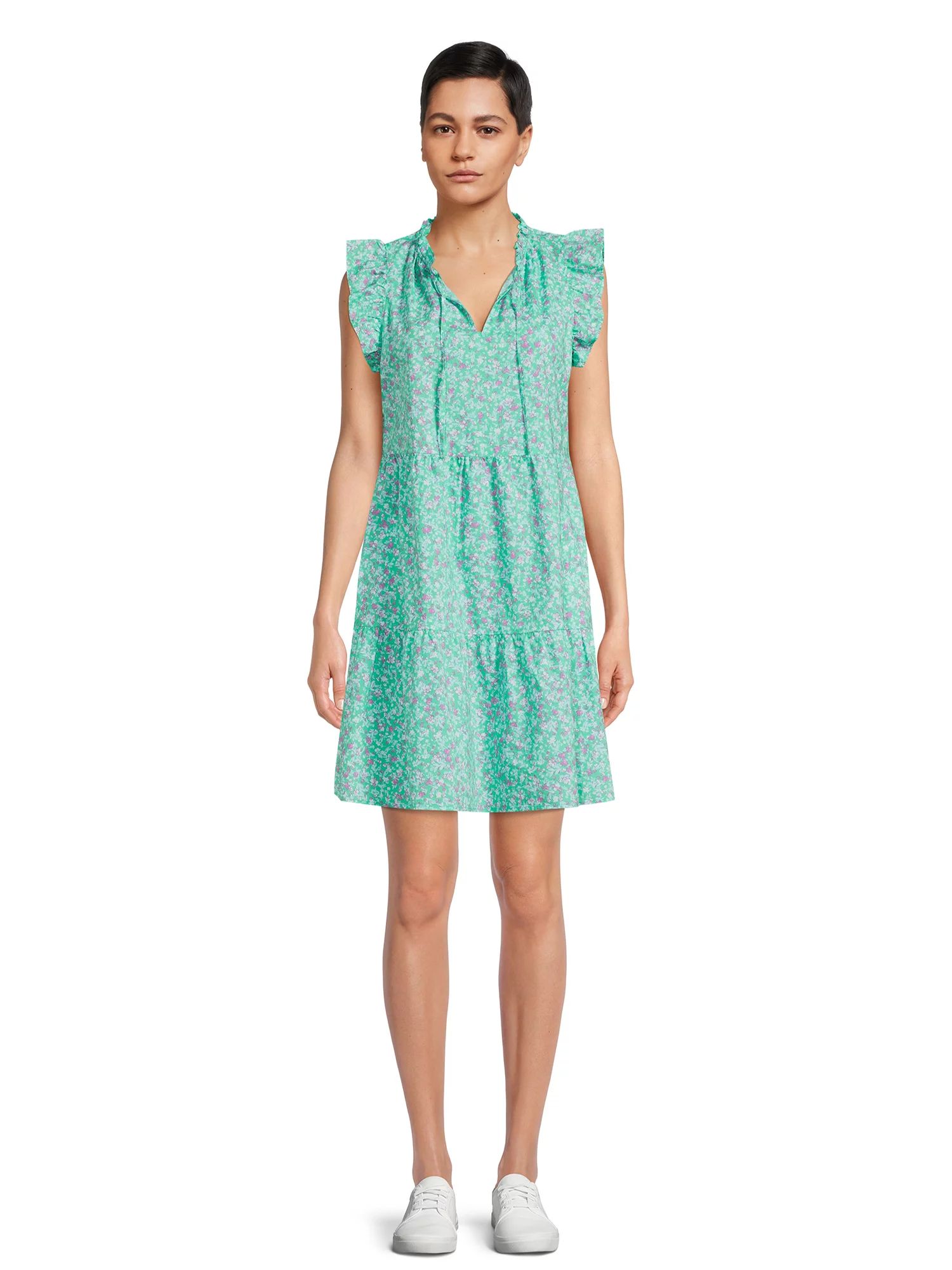 Time and Tru Women's Tiered Cotton Poplin Dress - Walmart.com | Walmart (US)