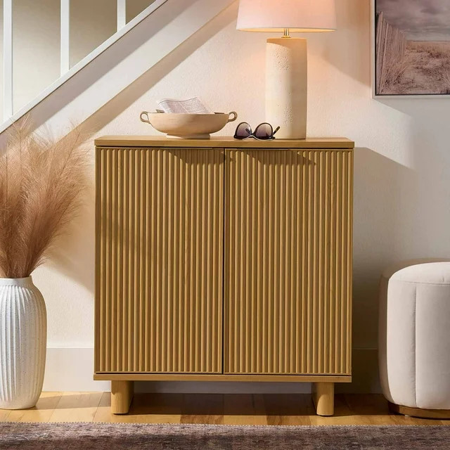 Better Homes & Gardens Lillian Fluted Accent Cabinet, Natural Pine Finish | Walmart (US)