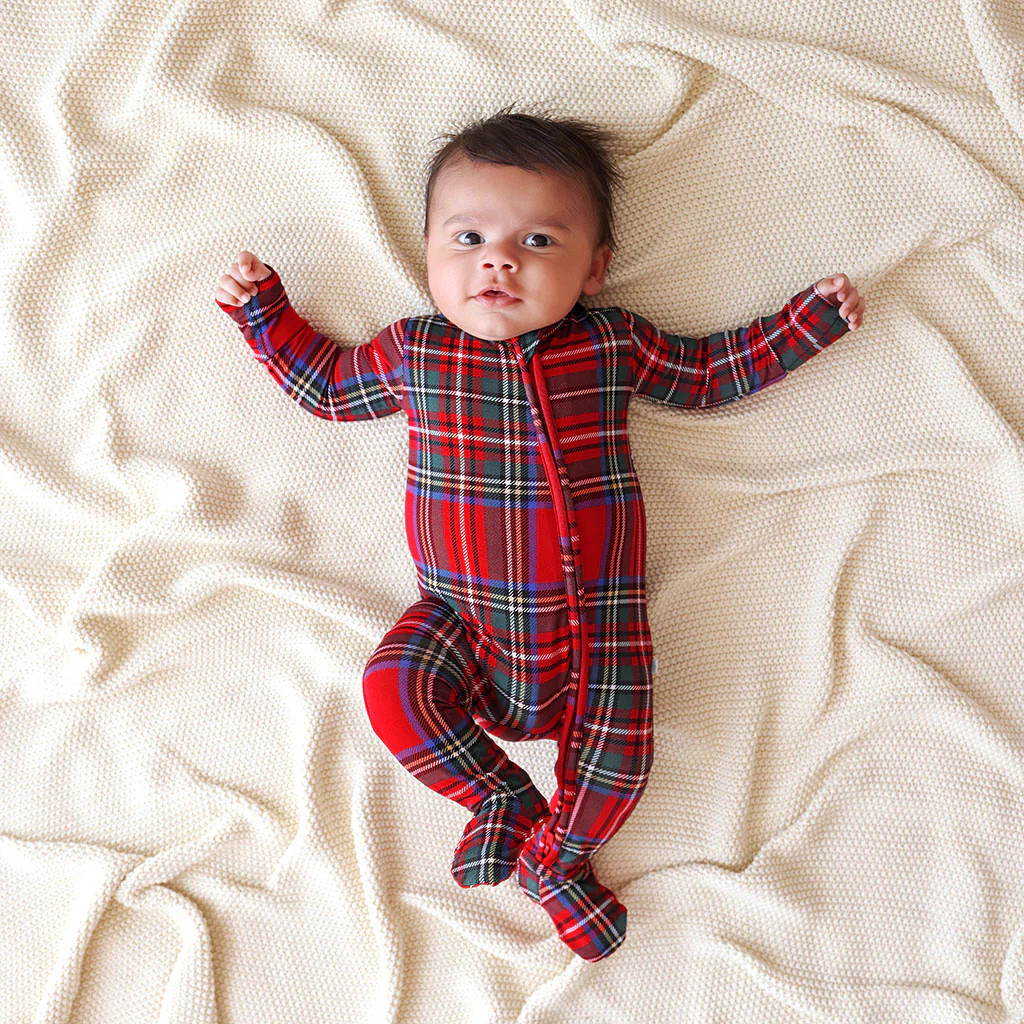 Plaid Red One Piece Baby Footie Pajamas | Red Tartan Plaid | Posh Peanut