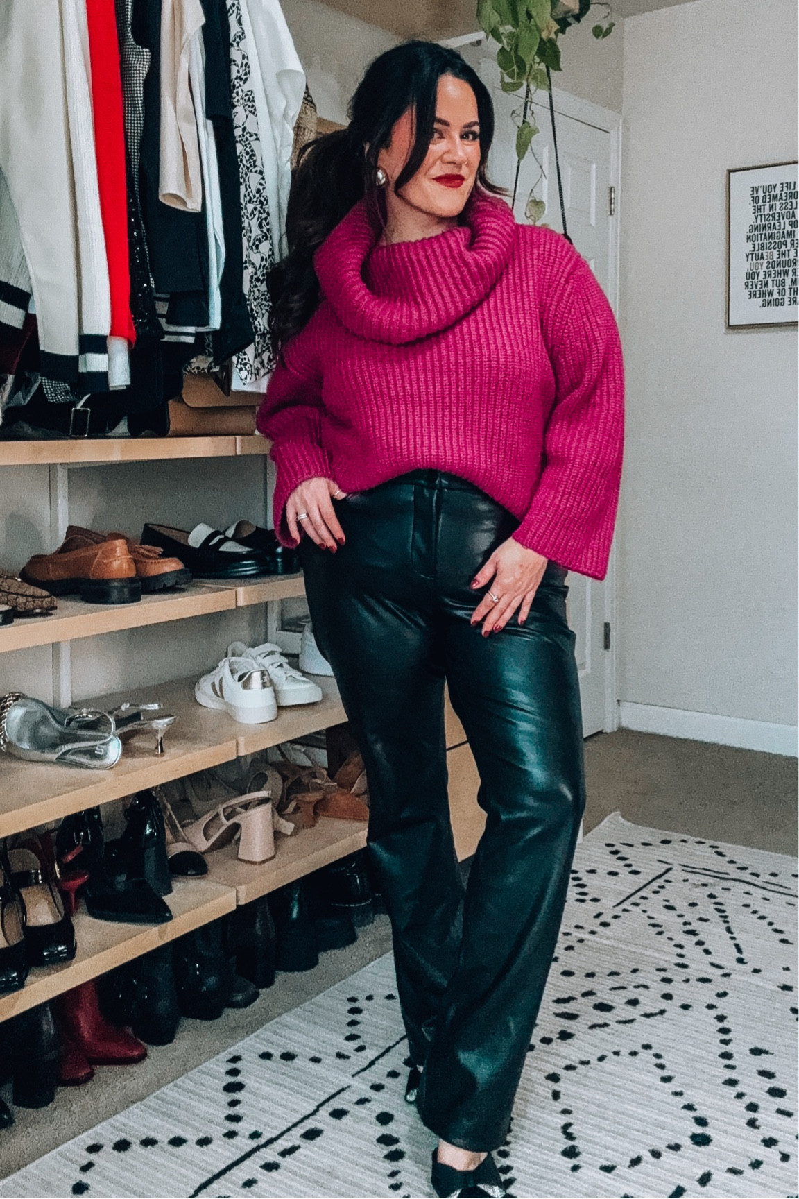 Express midsize winter holiday outfit 
On major sale 
Cowl neck chunky sweater xl would have done a large (multiple colors) 

Faux leather pants size 14 
Bow heels tts 


#LTKmidsize #LTKCyberWeek #LTKHoliday