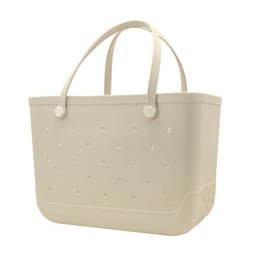 X-Large Waterproof Sandproof Rubber Beach Tote Bag with Zipper Pocket and Phone Kickstand Cup | Amazon (US)