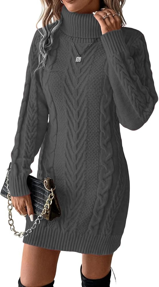 Women's Cable Knit Turtleneck Sweater Dress Long Sleeve | Amazon (US)