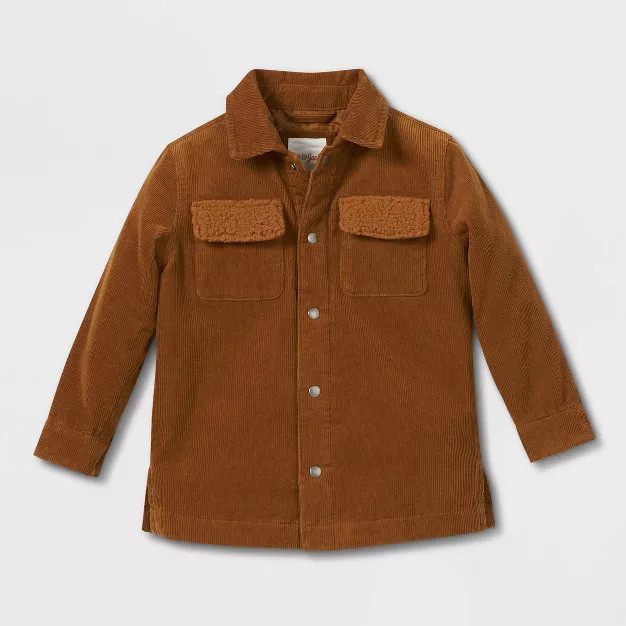 Toddler Boys' Long Sleeve Corduroy and Sherpa Button-Up Coat - Cat & Jack™ Brown | Target