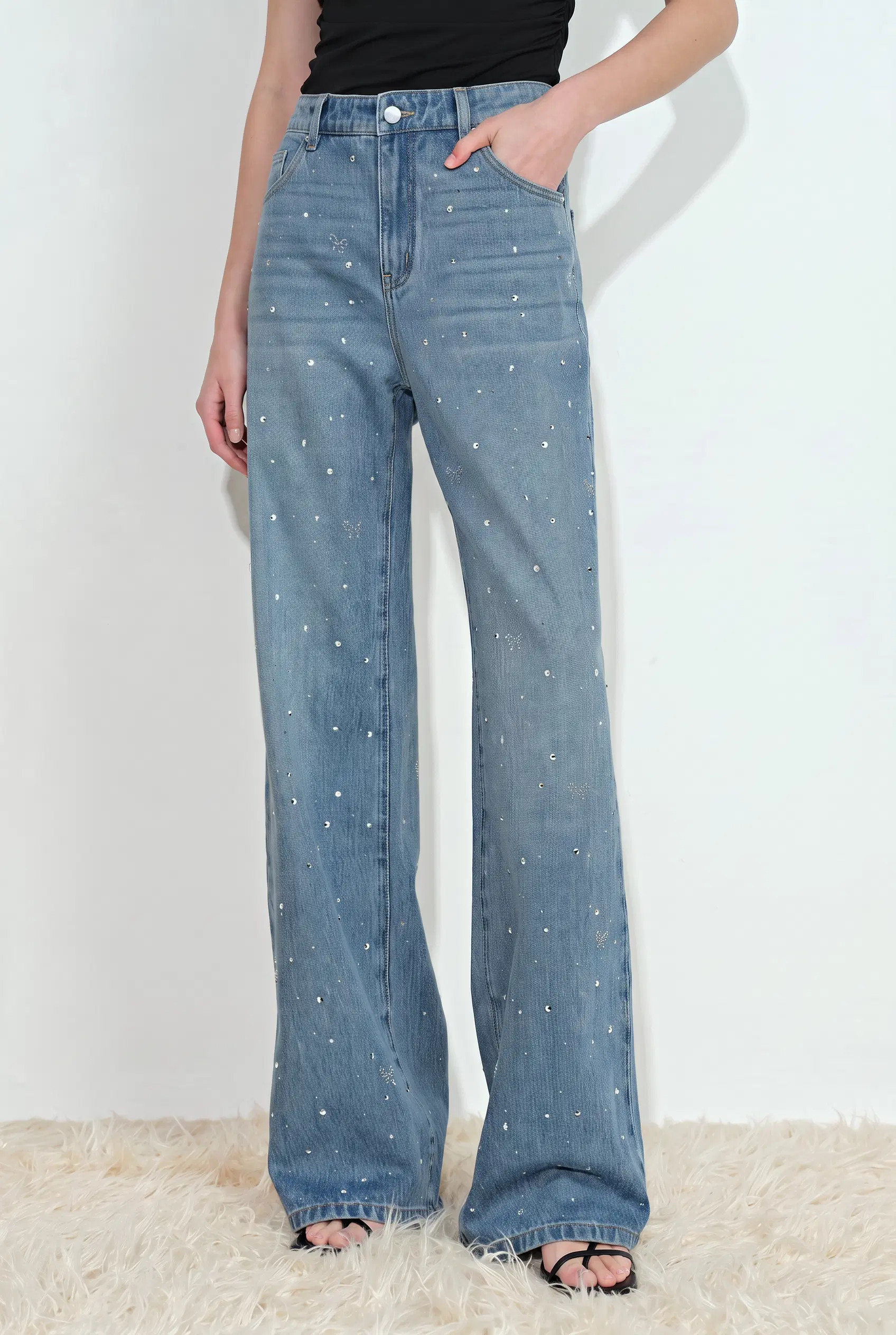 Harper Bow Embellished Jeans in Cotton Denim | Fabrique
