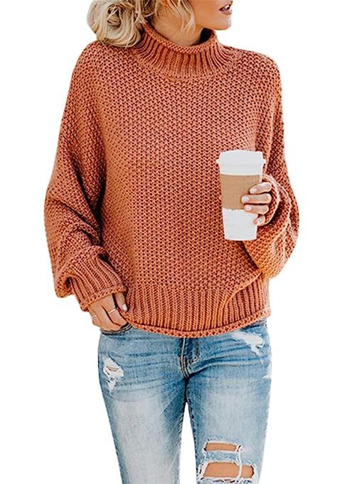 Saodimallsu Womens Turtleneck Oversized Sweaters Batwing Long Sleeve Pullover Loose Chunky Knit J... | Amazon (US)