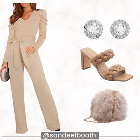 Holiday Outfit
Neutral outfit
Beige aesthetic 
Braided heels
Feather clutch 
Jumpsuit

#LTKHoliday #LTKunder100 #LTKwedding