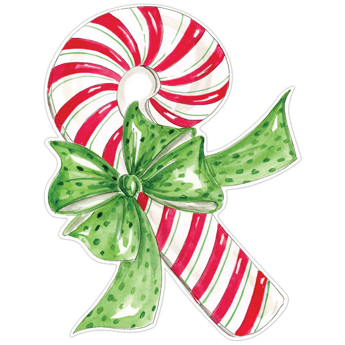 Red and Green Stiped Candy Cane with Polka Dot Green Bow Posh Die-Cut Placemats | Rosanne Beck Collections