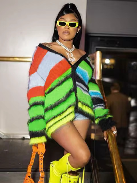 Weird Puss 2022 Cardigan Sweater Y2k Women Button Contrast Color Patchwork V-neck Lantern Sleeve ... | AliExpress (US)