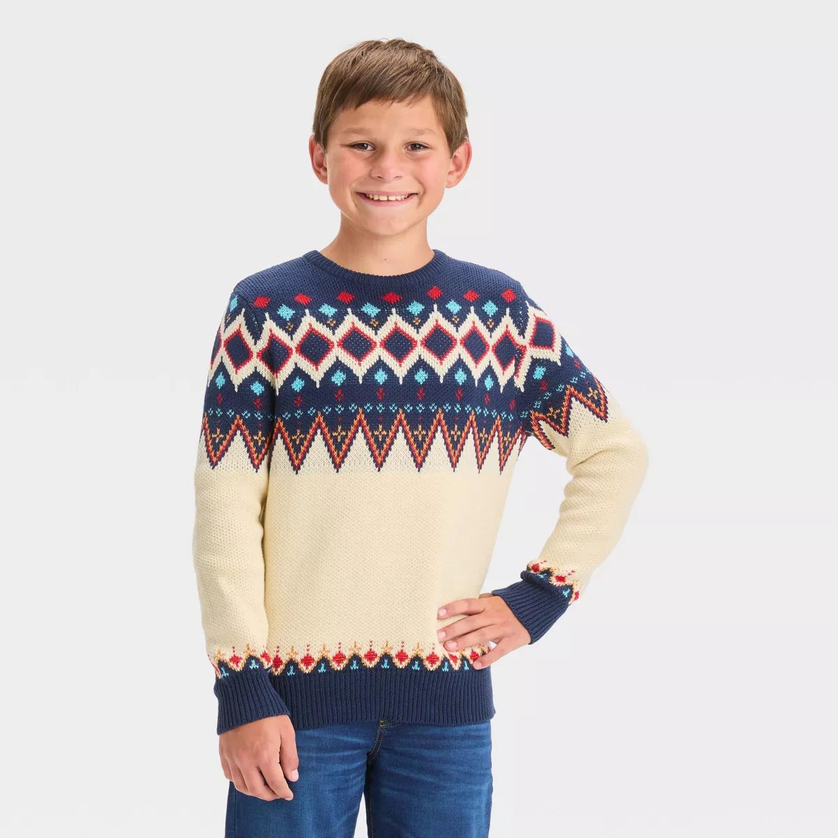 Boys' Holiday Fair Isle Pullover Sweater - Cat & Jack™ Cream | Target