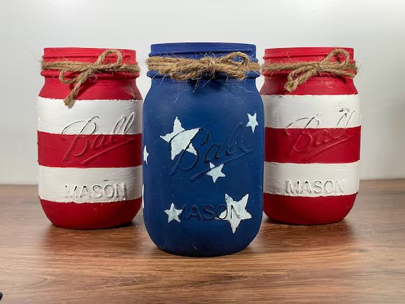 American Flag Mason Jars / Mason Jar Centerpiece / 4th of July | Etsy | Etsy (US)