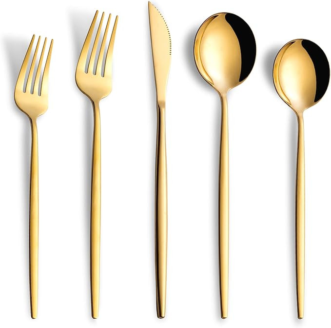 40 Piece Gold Silverware Set,Stainless Steel Flatware Cutlery Set Service for 8 Including Forks S... | Amazon (US)