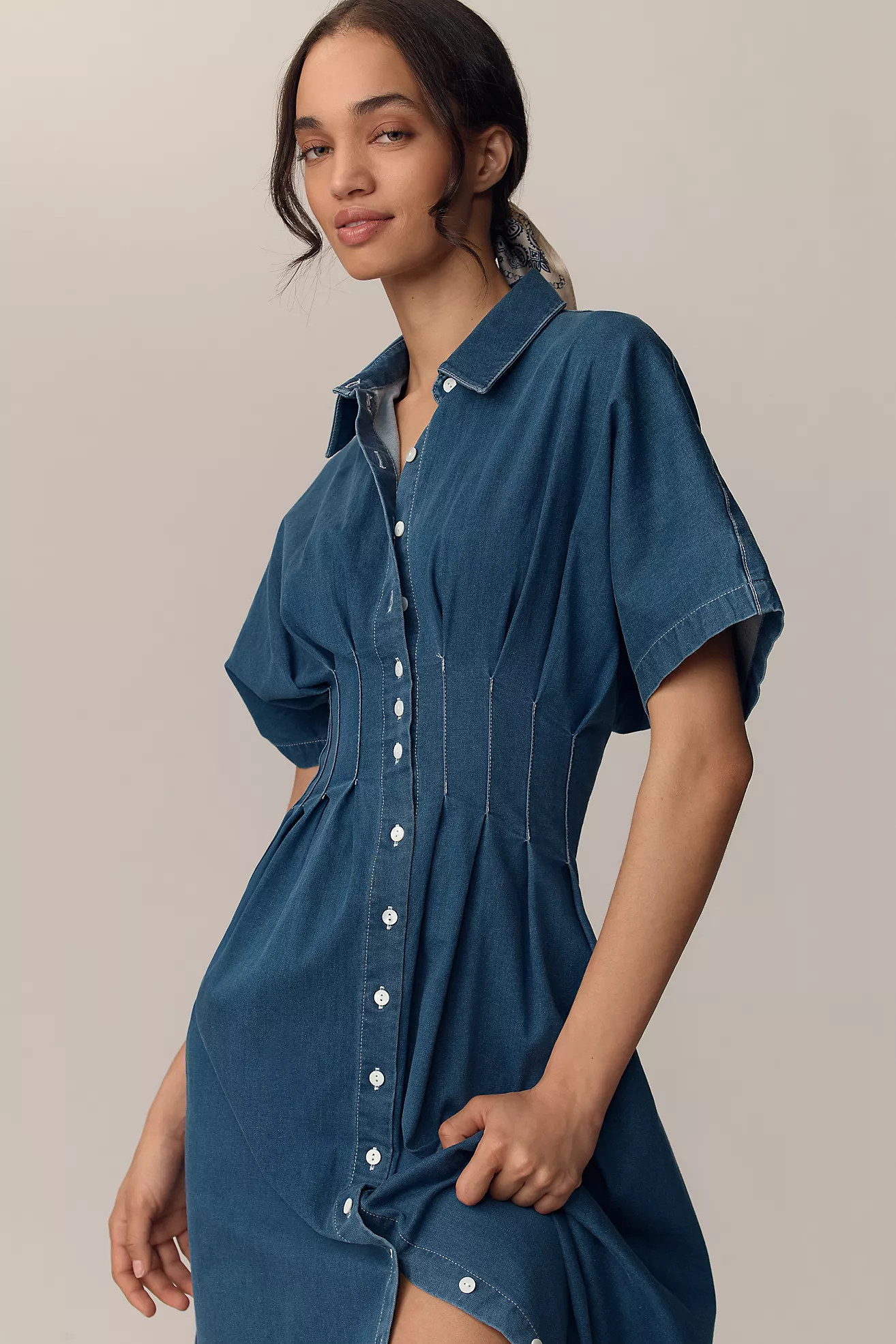 The Tobie Button-Front Pleated Shirt Dress by Exquise: Denim Edition | Anthropologie (US)