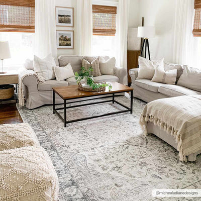 Haile Cream & Green Washable Area Rug | Boutique Rugs
