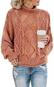 Womens Turtleneck Oversized Sweaters Batwing Sleeve Cable Knit Pullover Chunky Loose Jumper Tops | Amazon (US)