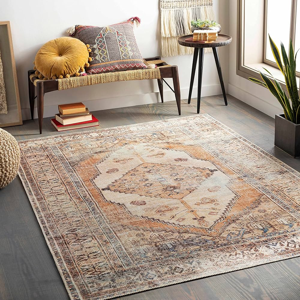 Hauteloom Arncliffe Boho Vintage Distressed Area Rug - Farmhouse Traditional Medallion Faded Carp... | Amazon (US)