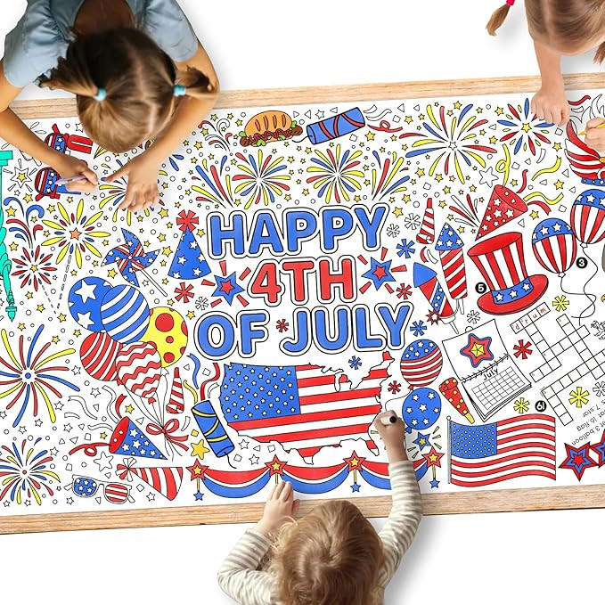 4th of July Coloring Tablecloth | Patriotic Giant Poster 31.5x72 | Ideal for Independence Day Dec... | Amazon (US)