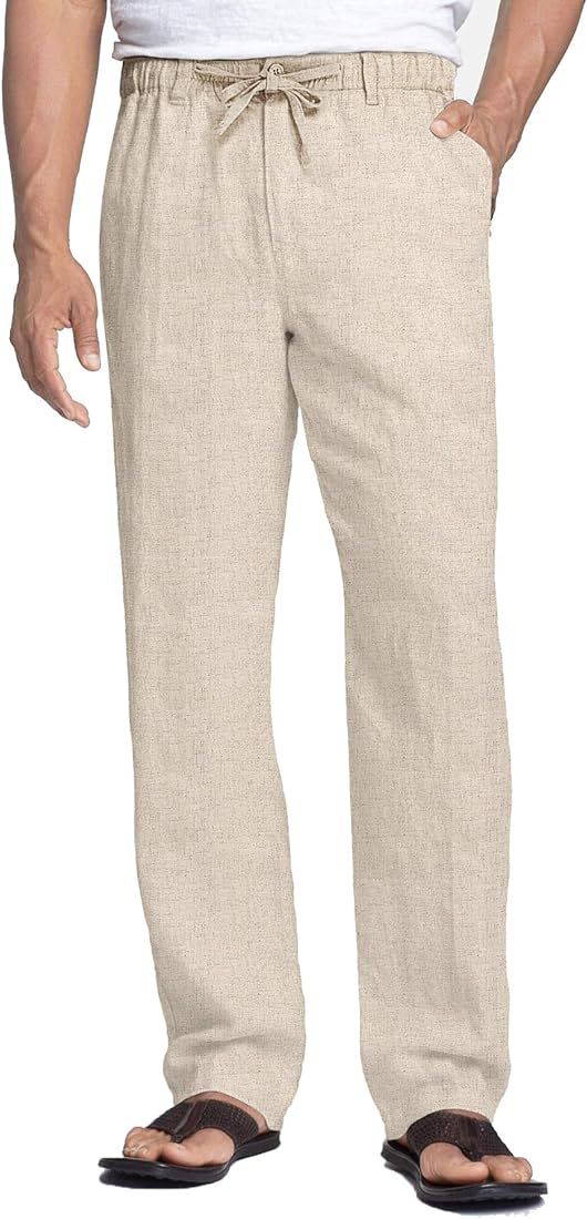 COOFANDY Men's Casual Linen Pants Elastic Waist Drawstring Beach Summer Pants Lightweight Linen T... | Amazon (US)