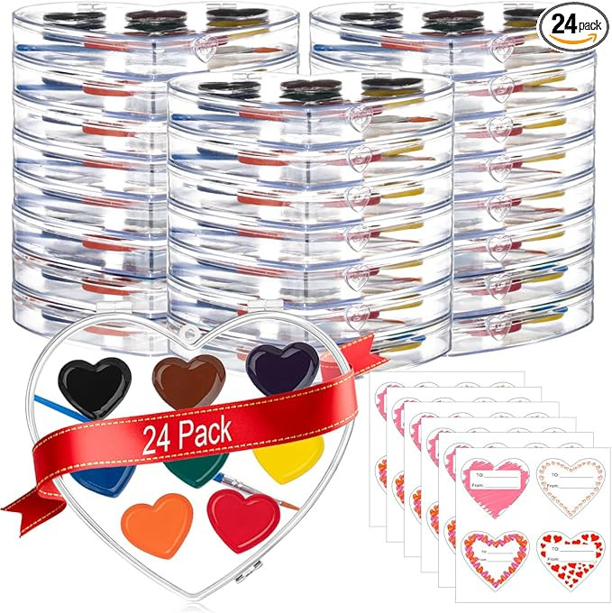 ARTLYMERS Valentines Day Gifts for kids, 24 Pack 8 Colors Heart Watercolor Paint Set kids with Pa... | Amazon (US)