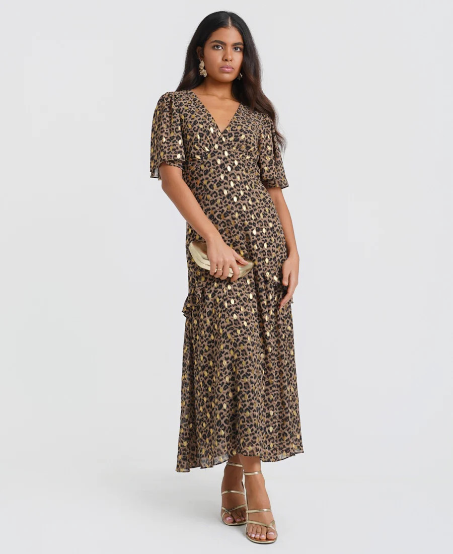Ruffle Animal Foil Midi Dress | Needs No Label