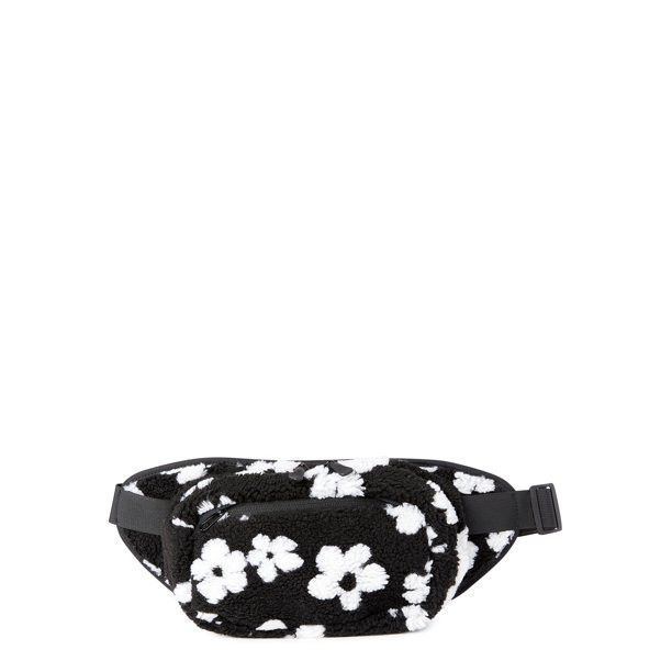 No Boundaries Women's Hands Free Rectangular Fanny Pack Black and White Floral - Walmart.com | Walmart (US)