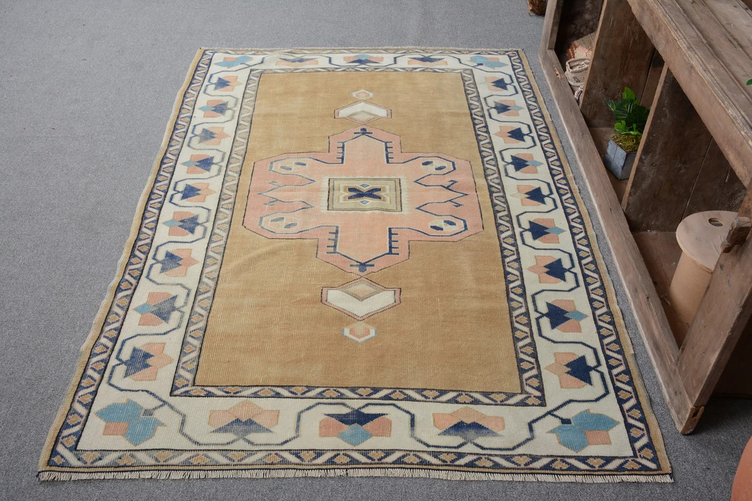 Turkish Rug, Area Rugs, Vintage Rug, Antique Rug, Rugs for Living Room, 4.3x6.4 Ft Brown Rug, Ana... | Etsy (US)