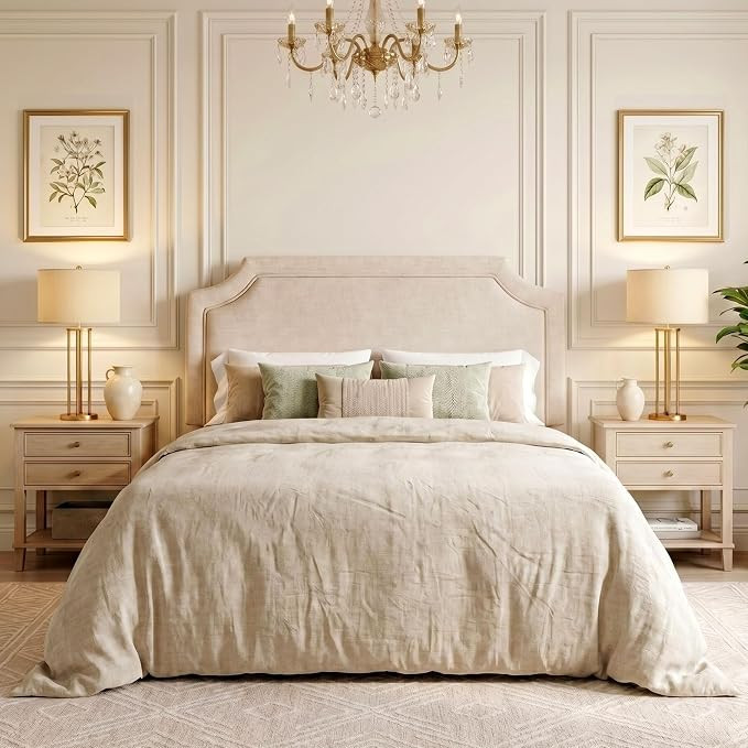 SHA CERLIN Queen Bed Frame Chenille Upholstered Platform Bed with Notched Adjustable Headboard, W... | Amazon (US)