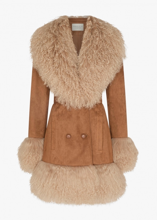 Daisy 70’s Tan Caramel Mongolian Lambswool Mid-Length Coat | Daniel Footwear (UK)