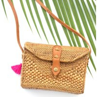 Woven Straw Basket Bag  Custom Tassel Charm, Bali Ata Rattan Box, Crossbody Purse, Custom Beach Bag, Bridal Shower / Bachelorette Gift Bag | Etsy (US)