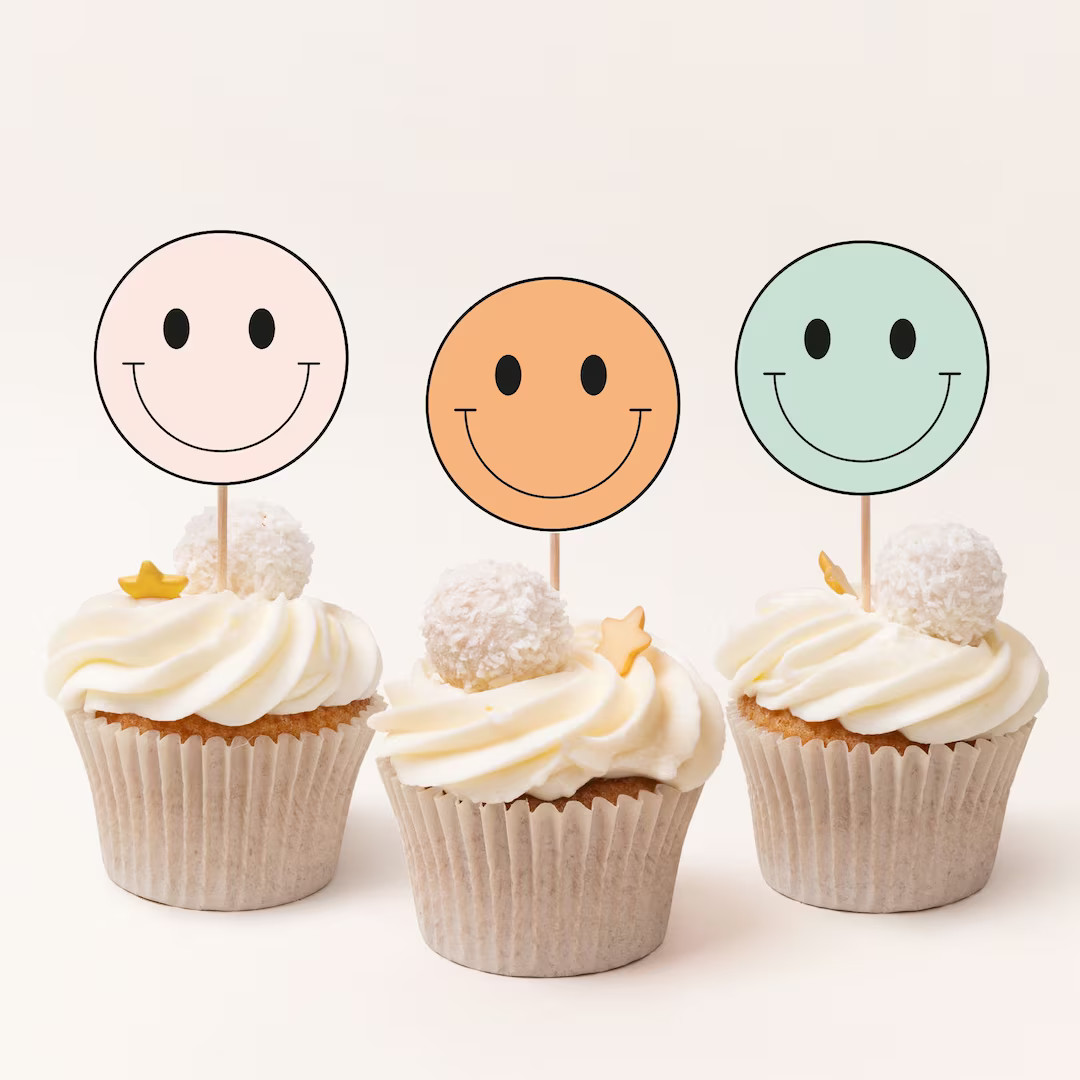 SMILEY cupcake toppers + Wrappers | Instant Download | Etsy (US)