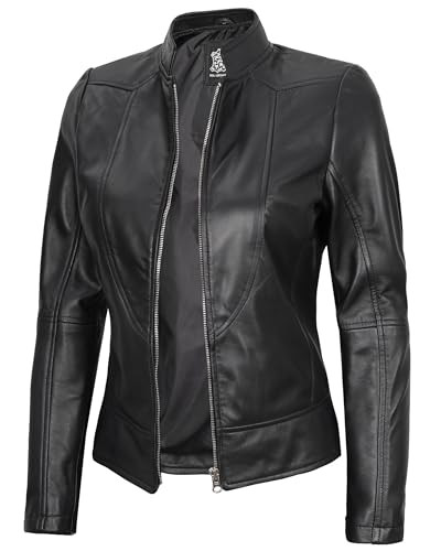 fjackets Leather Jacket Women Motorcycle - Cafe Racer Leather Jacket | [1300872] Amy, S | Amazon (US)